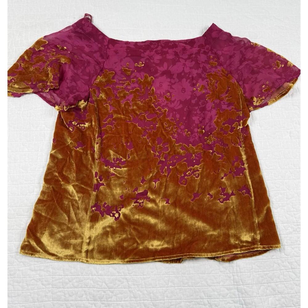 Anthropologie Maeve Top Women XS Ombré Shimmer Tee Velvet Burnout Fairy Silk - Picture 8 of 8